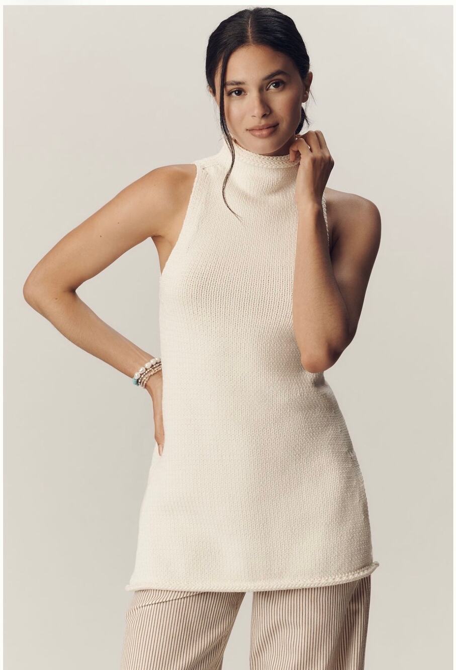 Anthropologie Pilcro Sleeveless Mockneck Chunky Knit Sweater in Cream, XL NWT